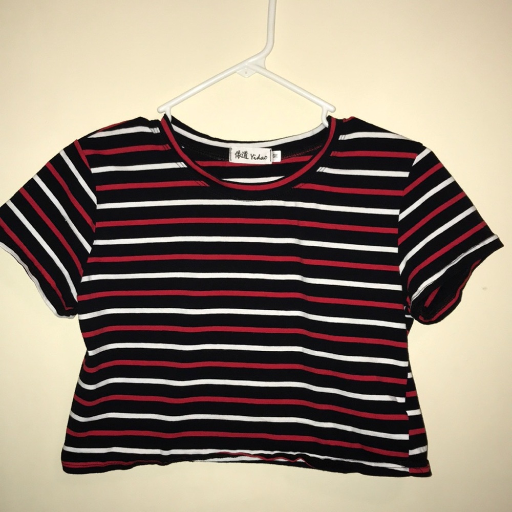 Black, white, and red crop top